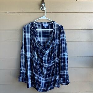 Motherhood Maternity Plaid Long Sleeve Nursing Wrap Top Size L Maternity Top